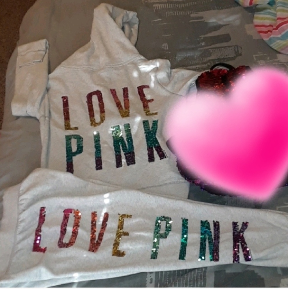 VS Pink Rainbow Sequin track set